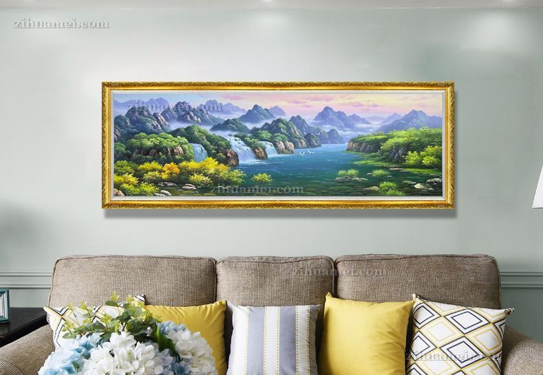 青山绿水山水风景纯手绘油画作品
