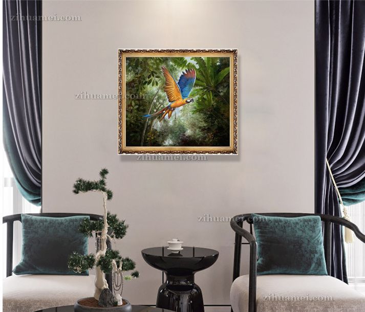 纯手绘精品动物油画金钢鹦鹉图