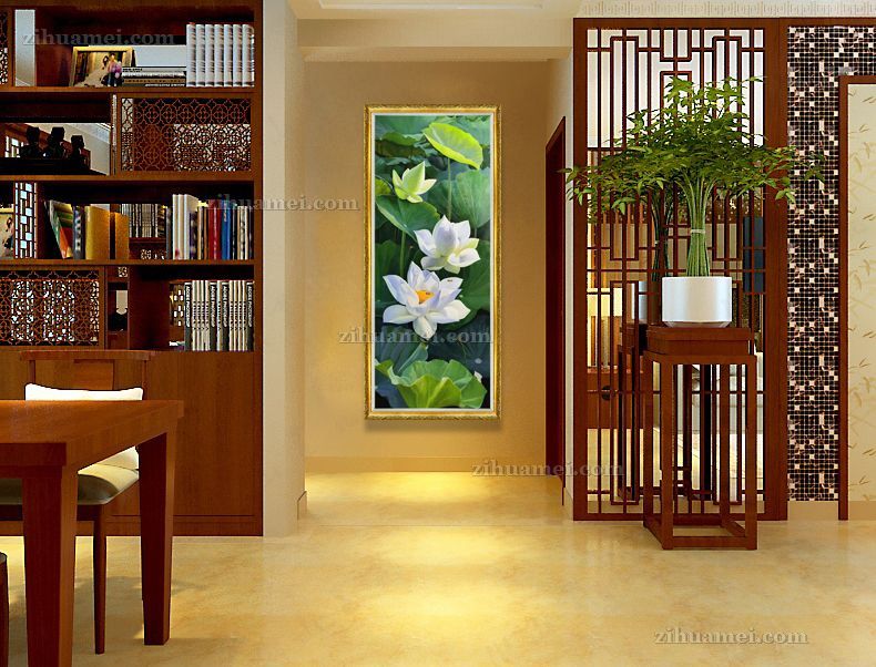 适合玄关大厅的风景油画荷花花卉油画