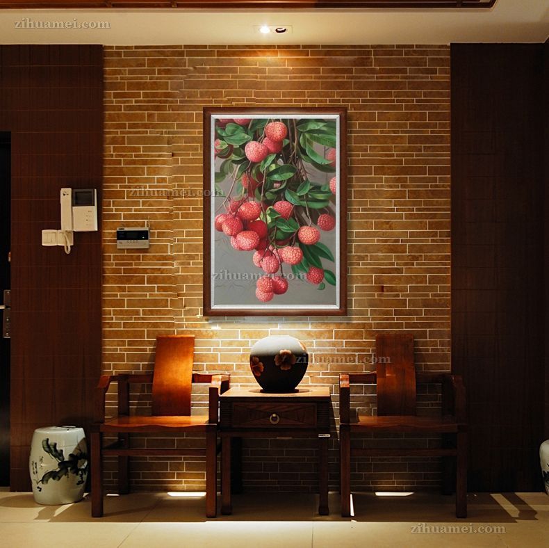 适合办公室书房的水果静物写实油画作品荔枝图