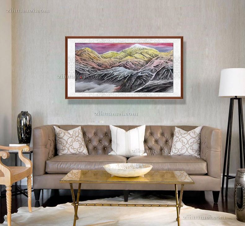纯手绘风景国画雪山大写意风景画