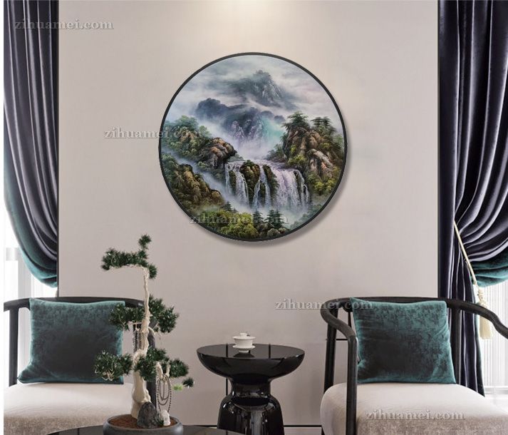 适合客厅玄关的风水山水画油画
