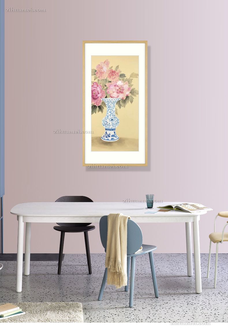 纯手绘写意花瓶风景画
