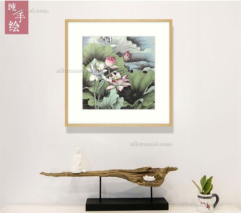 工笔写实荷花水墨国画