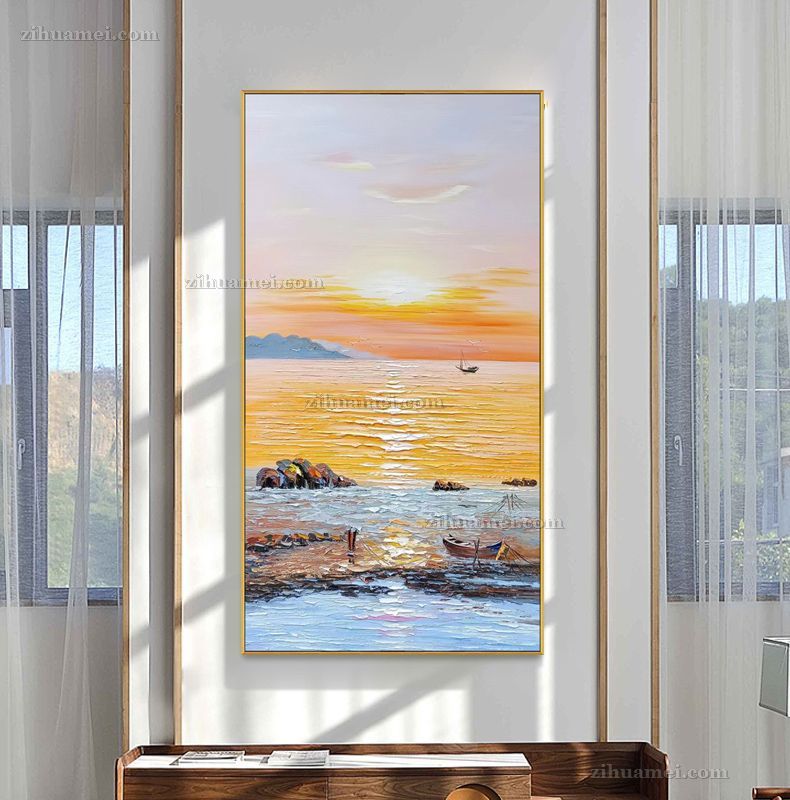 适合玄关的海边风景手绘油画
