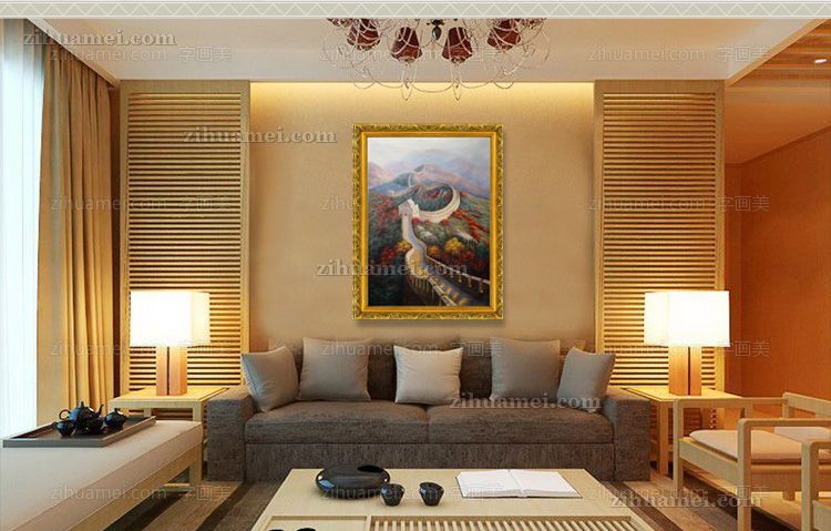 手绘长城油画
