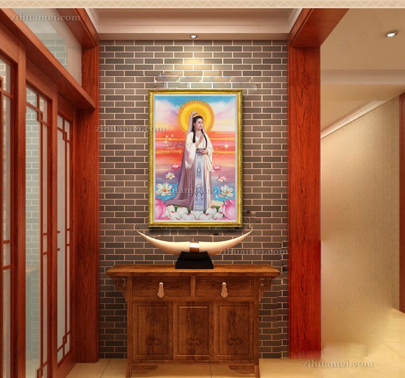 纯手绘手工观音菩萨人物油画