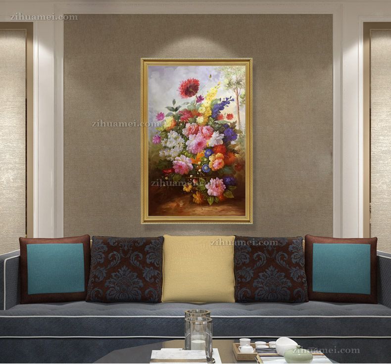 适合办公室餐厅的古典花卉油画