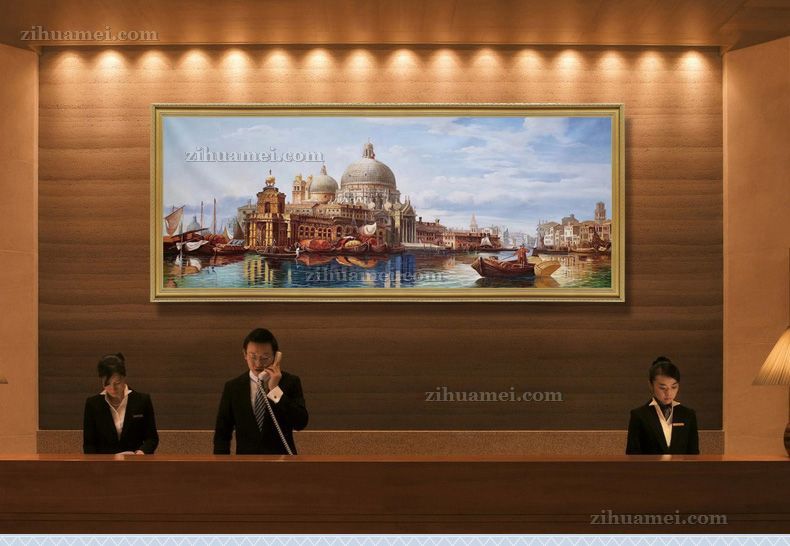 纯手绘建筑风景油画