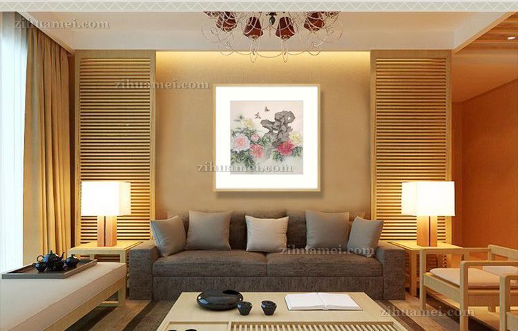 大厅适合什么样的牡丹水墨国画作品