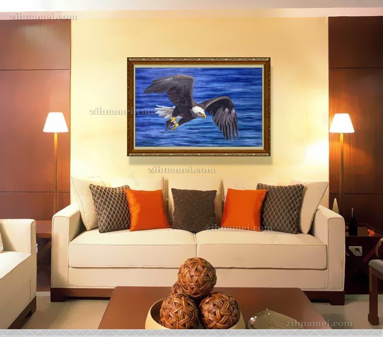 纯手绘精品写实动物油画雄鹰展翅油画