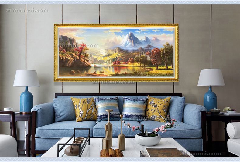 纯手绘山水风景油画聚宝盆油画
