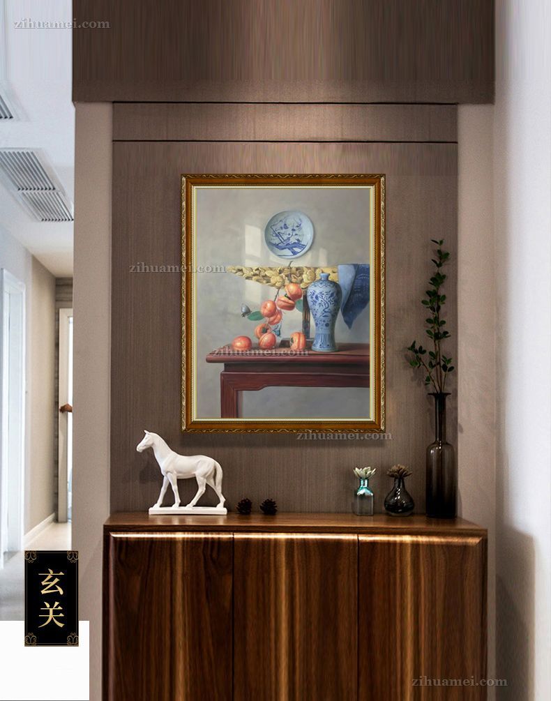 纯手绘青花瓷静物写实油画