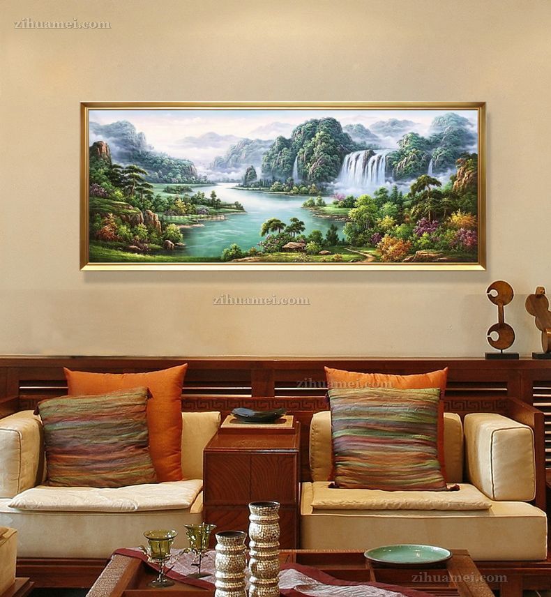 纯手绘油画新中式山水风景油画