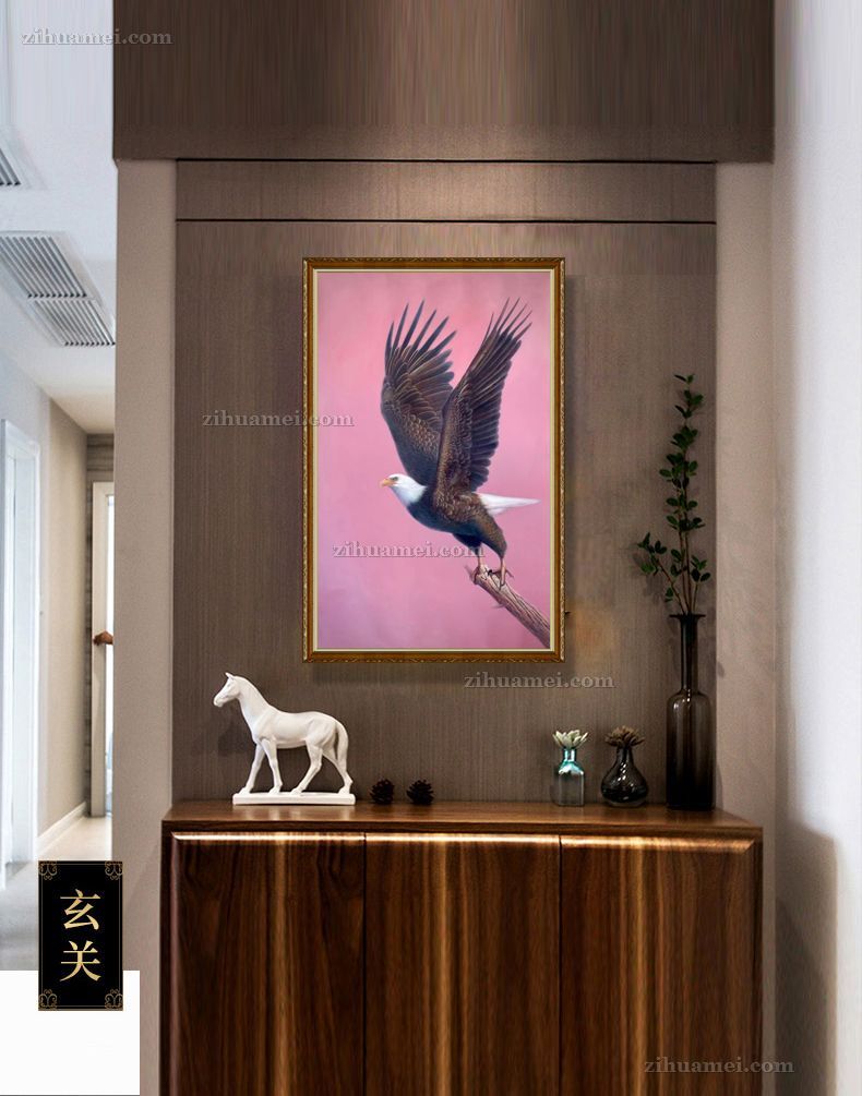 适合办公室玄关的精品动物写实油画雄鹰图