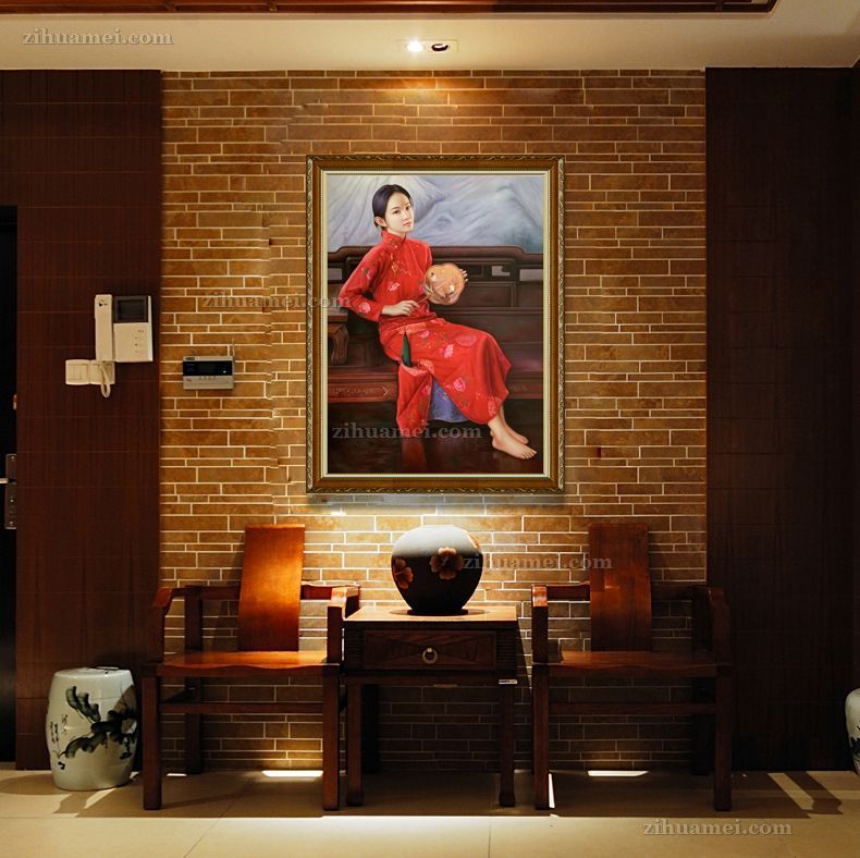 纯手绘实木画框人物美女写实油画