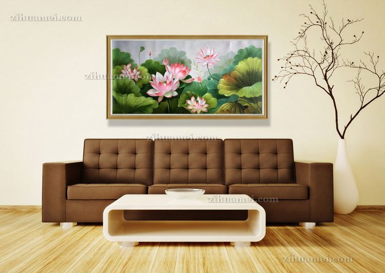 适合客厅餐厅的荷花风景油画