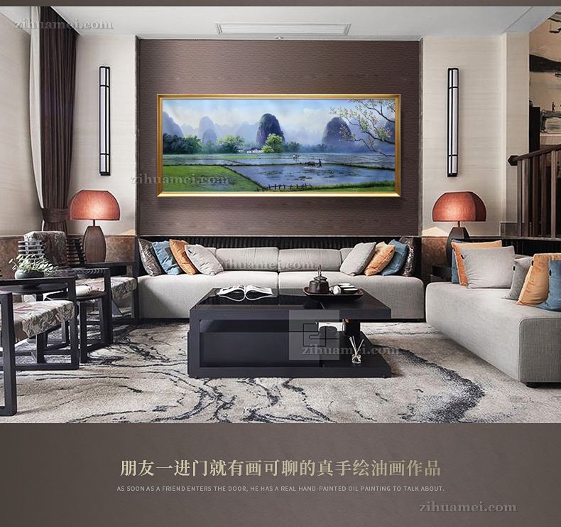 桂林山水漓江风景风景油画