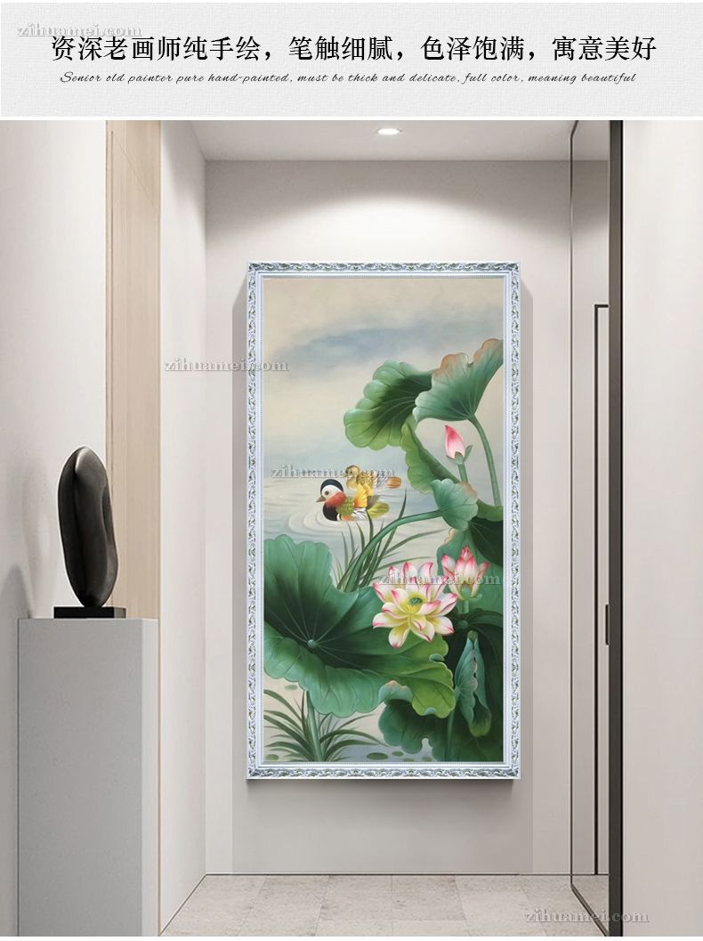 鸳鸯荷花风景油画纯手绘油画