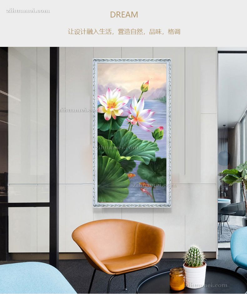 纯手绘家大业大荷花池风景油画