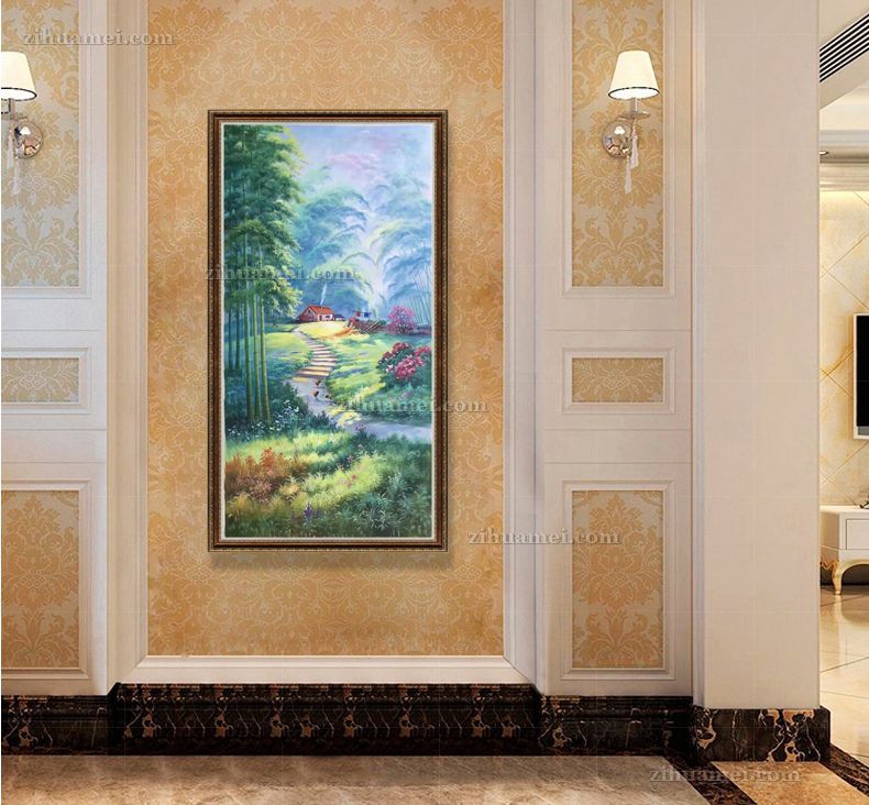 过道走廊风景油画竹子林风景油画