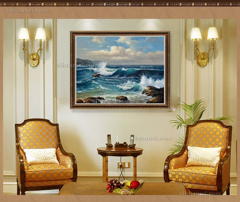 精品手绘油画海浪风景油画