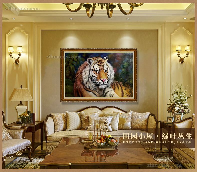 适合办公室酒店大厅的动物油画老虎图