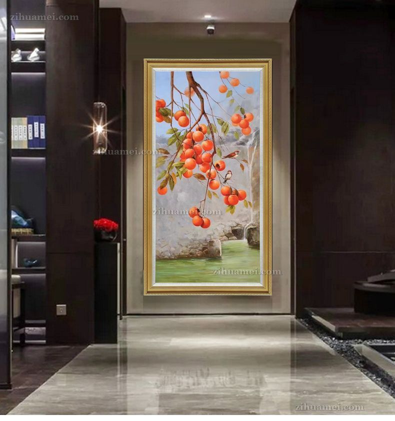 新中式走廊过道花卉油画柿子图