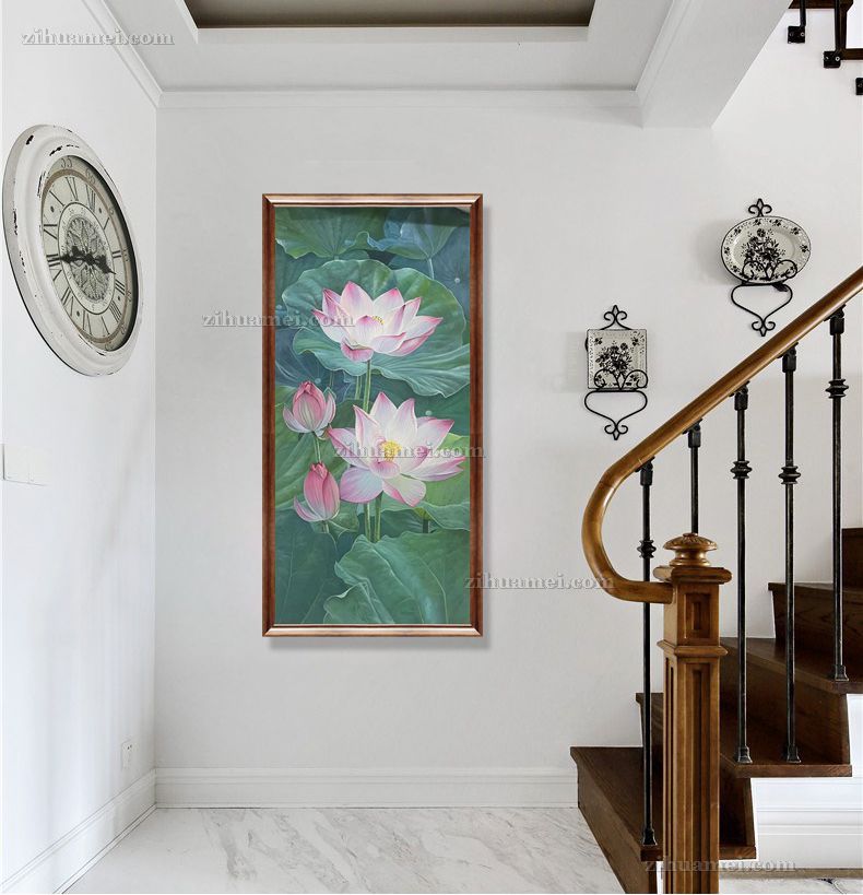 寓意和气生财纯手绘莲花荷花风景油画
