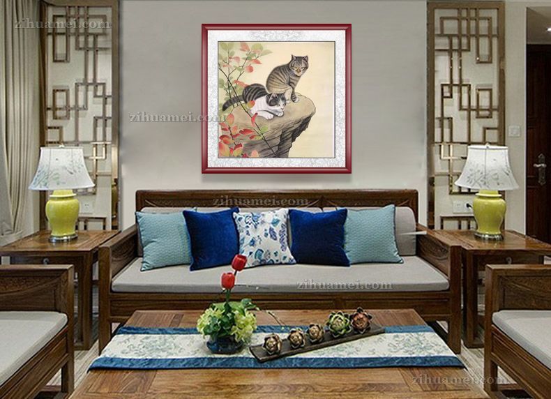 适合儿童床头挂画动物国画