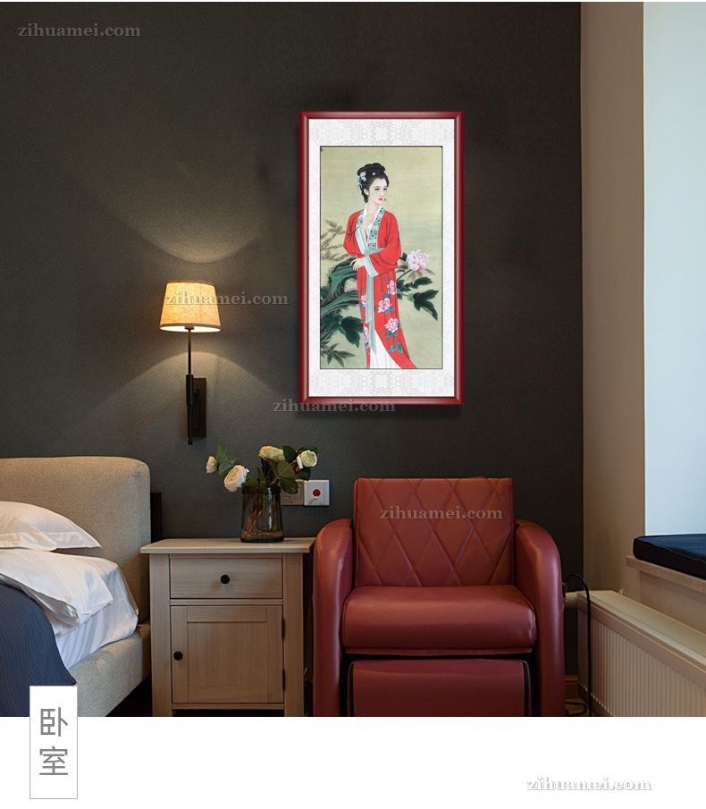 纯手绘仕女国画图水墨人物画
