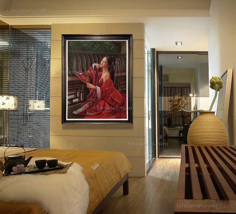 酒店大厅人物油画中式美女油画