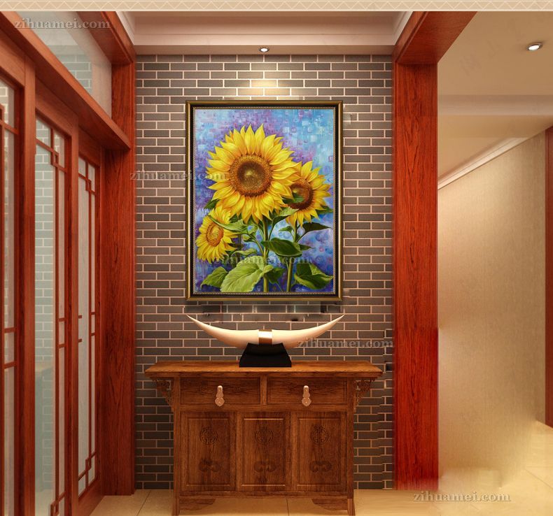 适合书房走廊向日葵花卉油画