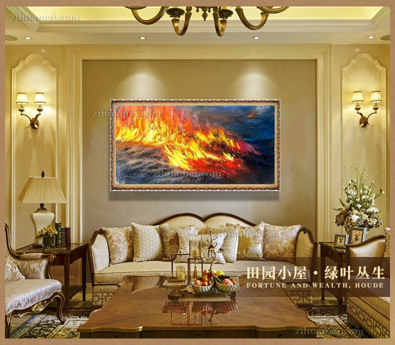 原创火海风景油画手绘油画