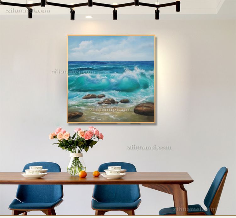 海浪风景油画