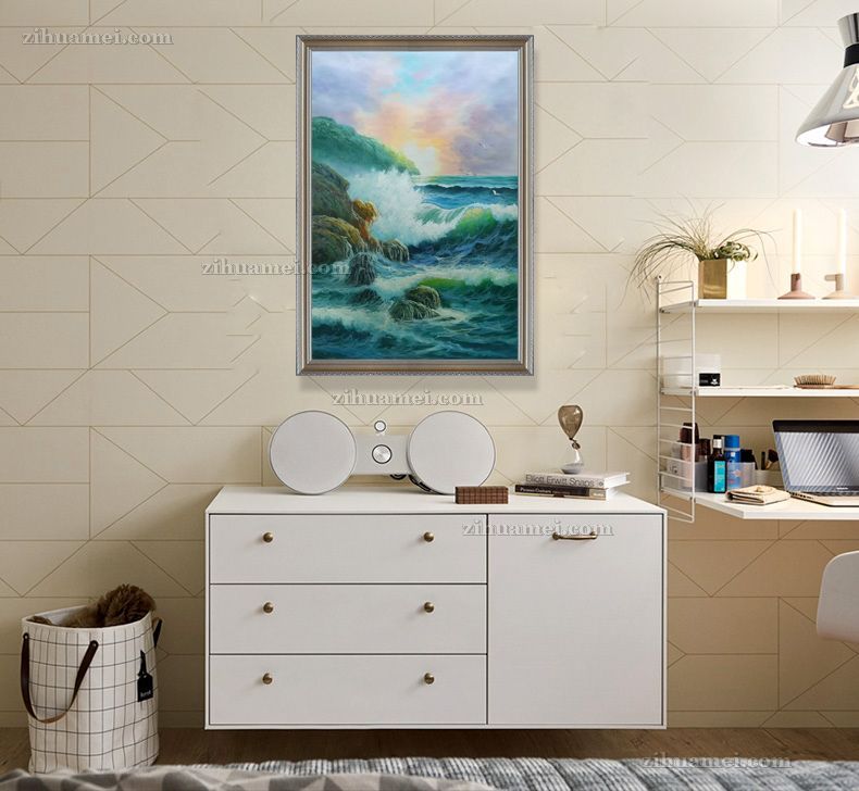 纯手绘油画海浪画