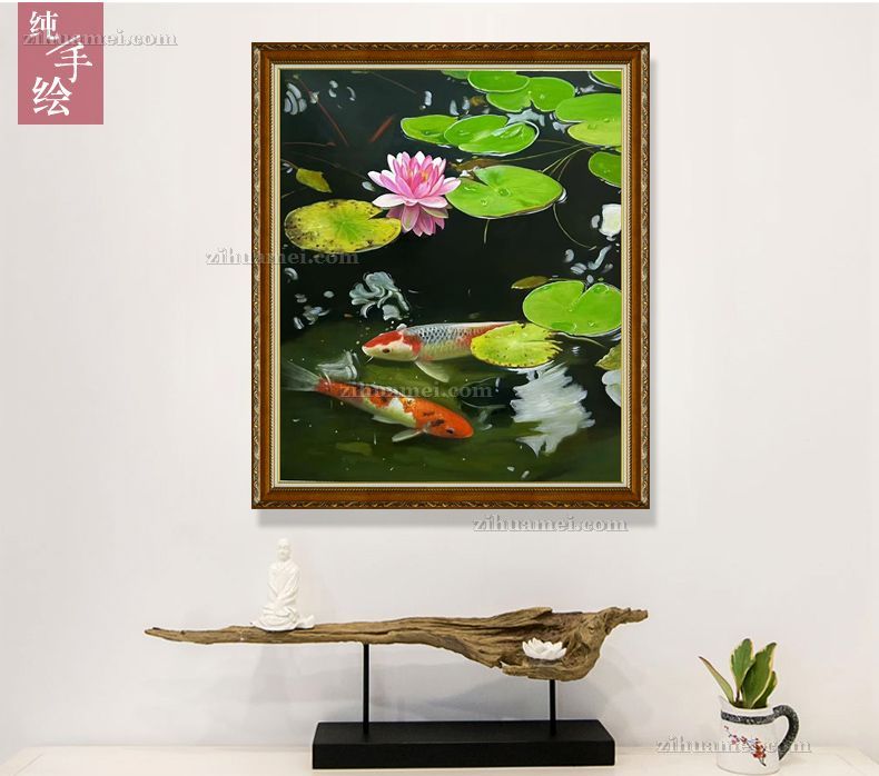 适合餐厅的荷花风景油画