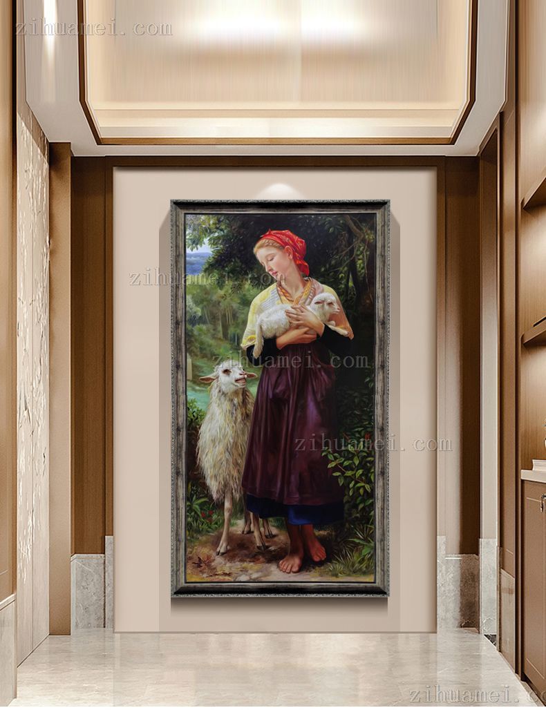 欧美人物写实油画牧羊女