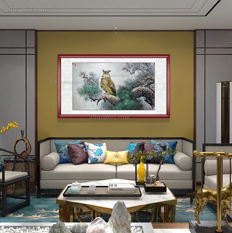 客厅动物国画猫头鹰朝鲜国画