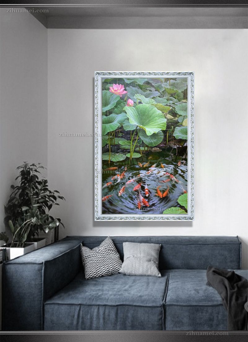 写实荷花风景油画
