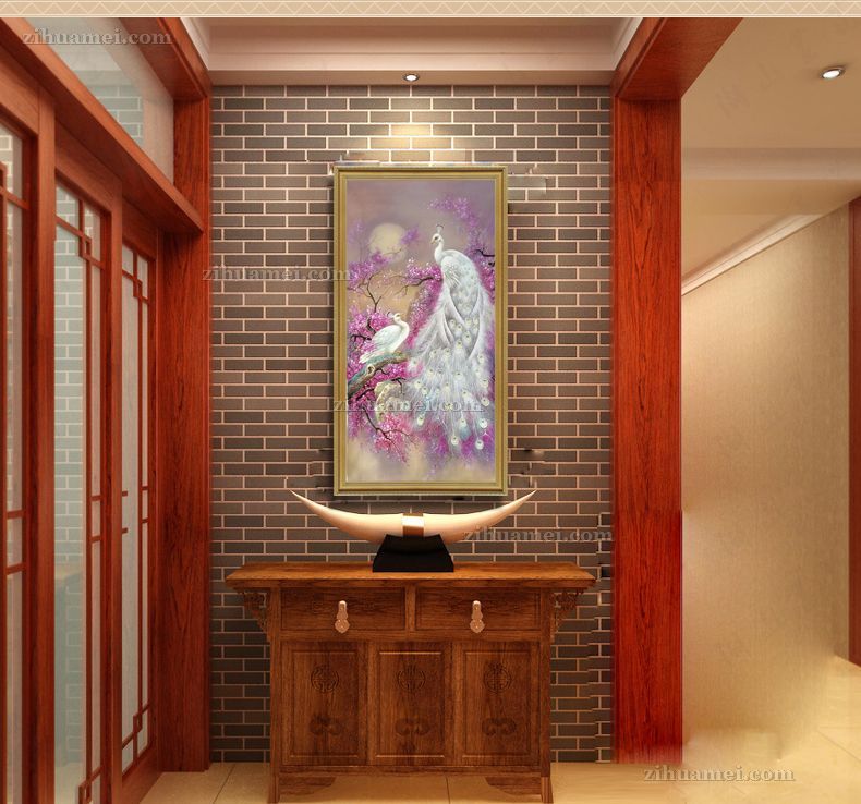 纯手绘动物油画孔雀图