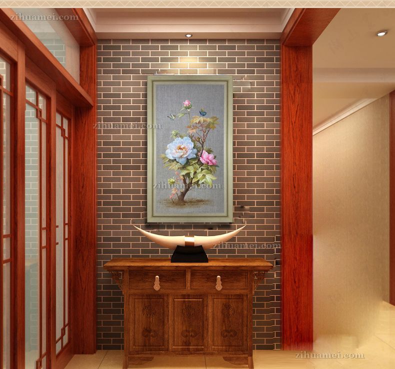 玄关走廊花卉油画牡丹油画