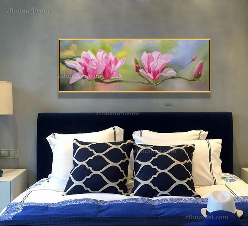中式床头花卉油画作品玉兰花
