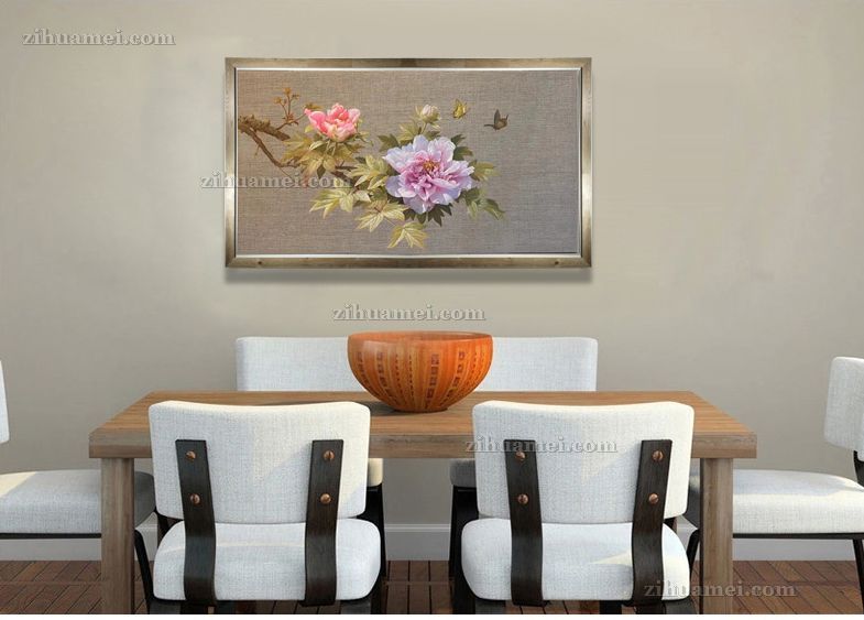 客厅新中式花卉油画牡丹油画作品