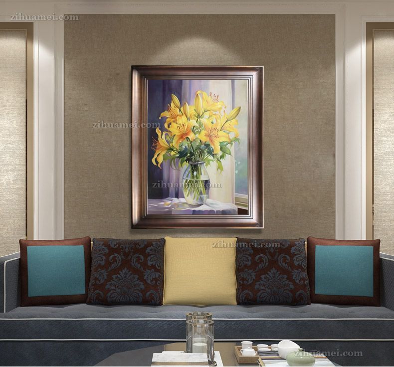 纯手绘花卉油画百合花油画