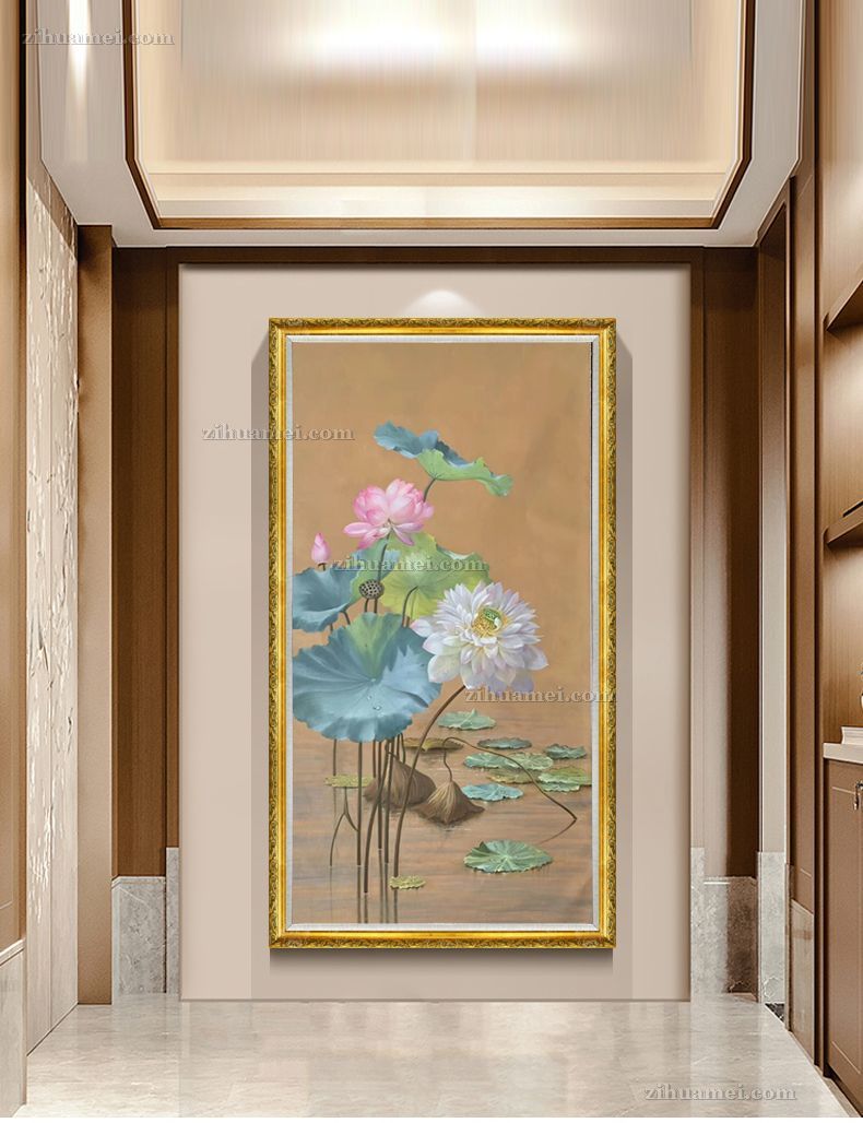 新中式办公室荷花油画