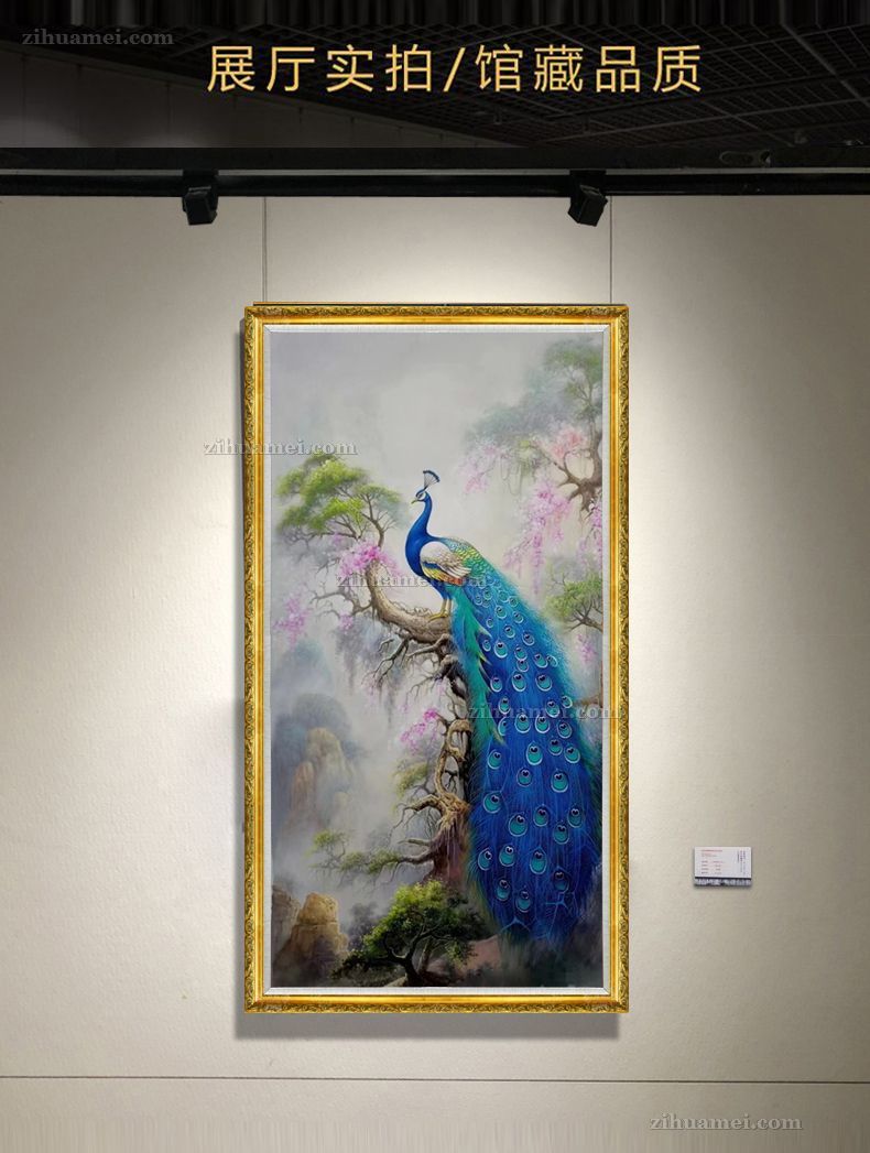 手绘孔雀油画作品