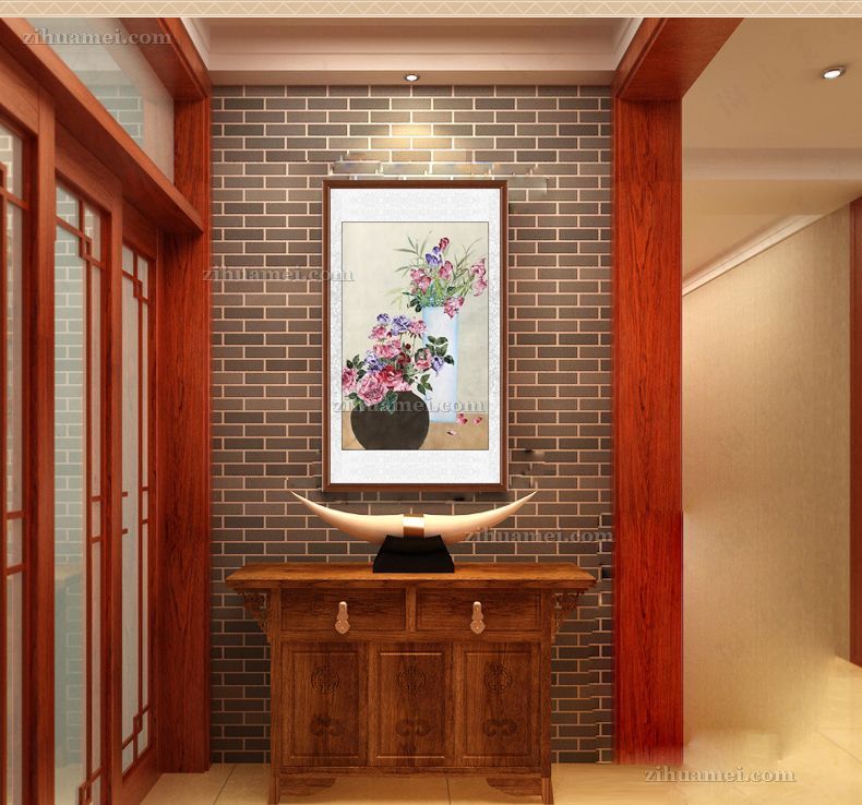 新中式餐厅卧室水墨花卉国画