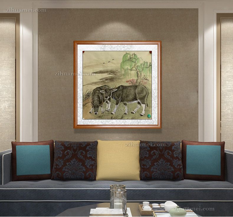 新中式牛写实动物国画水墨画