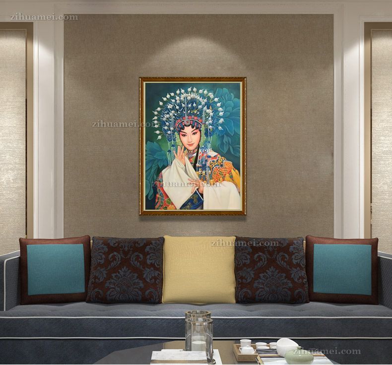 纯手绘大厅人物油画京剧角色人物油画